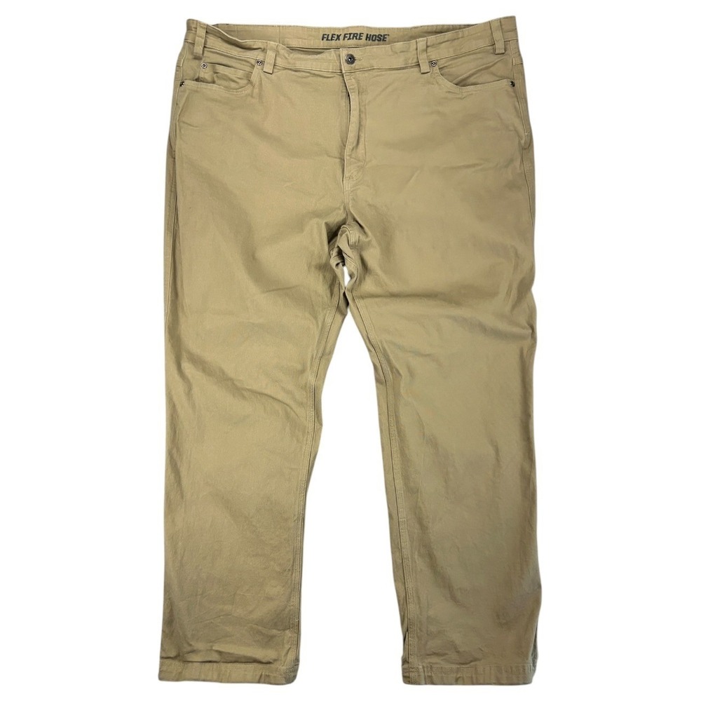 Duluth Trading Flex Fire Hose Pants Mens 46x32 Khaki Relaxed Fit Workwear Canvas